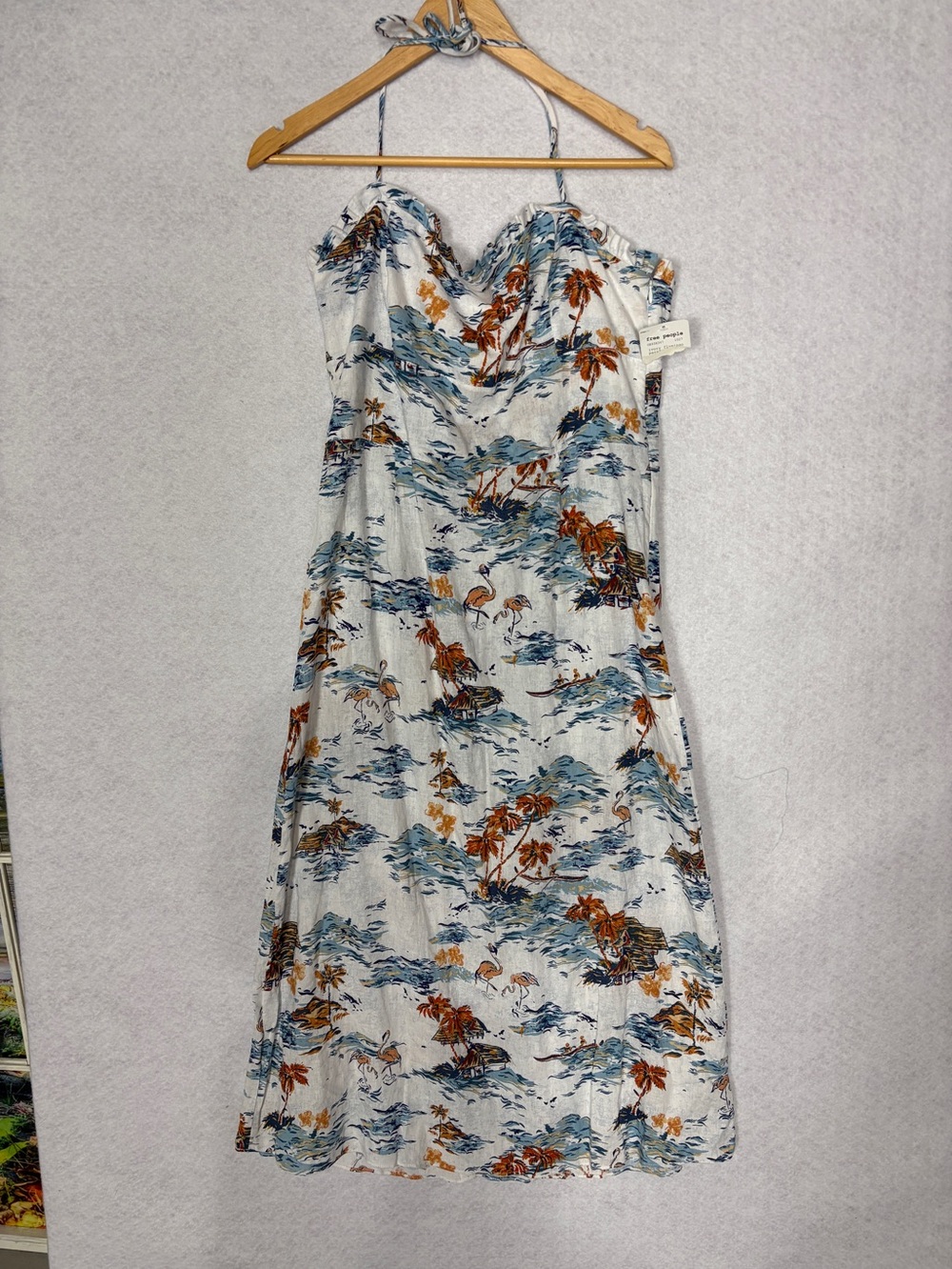Free People Ivory Flamingo Paradise Beach Dress Size 12
